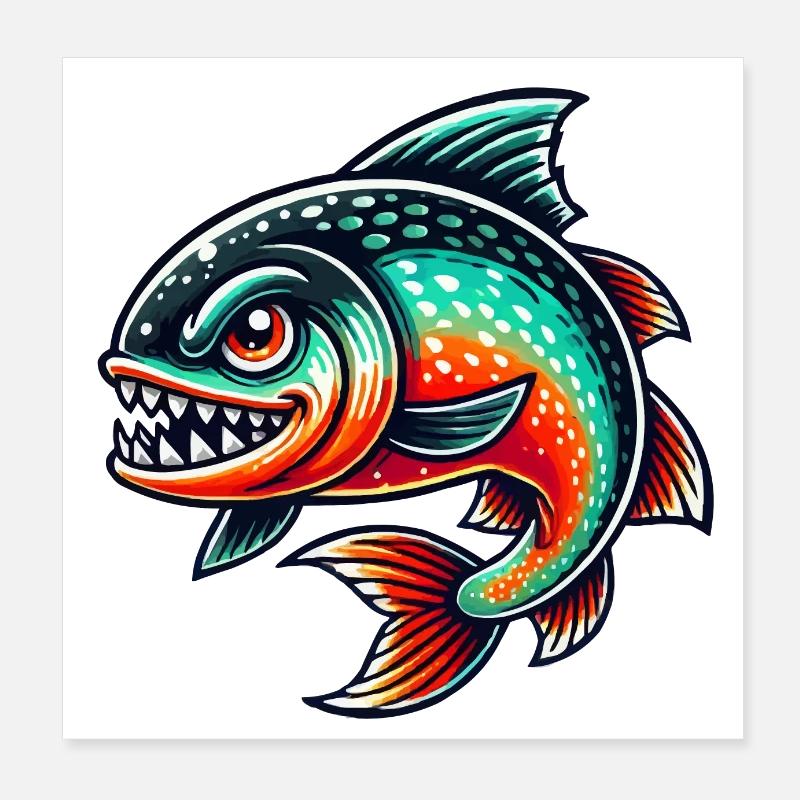 bande dessinée de piranha Poster 20 x 20 cm
