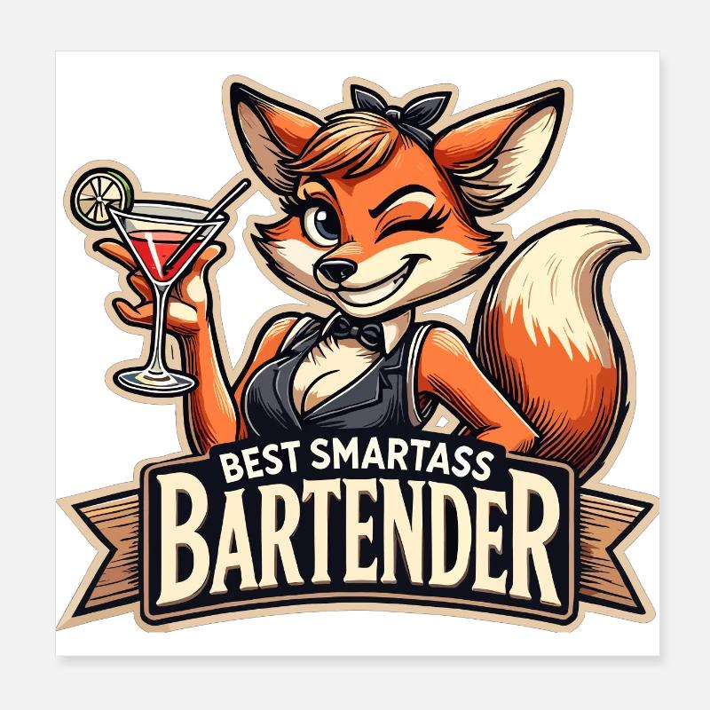 Bartender Barmaid Vixen Fox Gift Poster 8" x 8" (20x20 cm)
