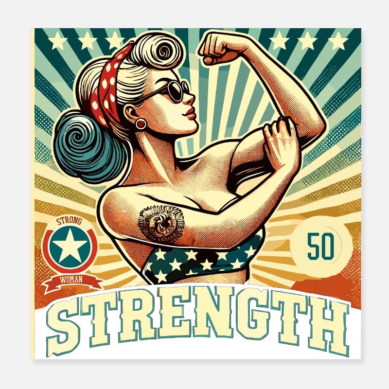 Strength strong power woman rockabilly retro gift Poster 8" x 8" (20x20 cm)