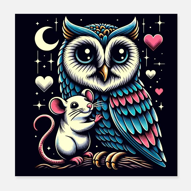 Eule und Maus in Frieden Freundschaft Liebe Poster 20x20 cm