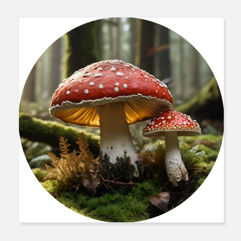 Toadstool - Amanita Muscaria in the forest Poster 8" x 8" (20x20 cm)