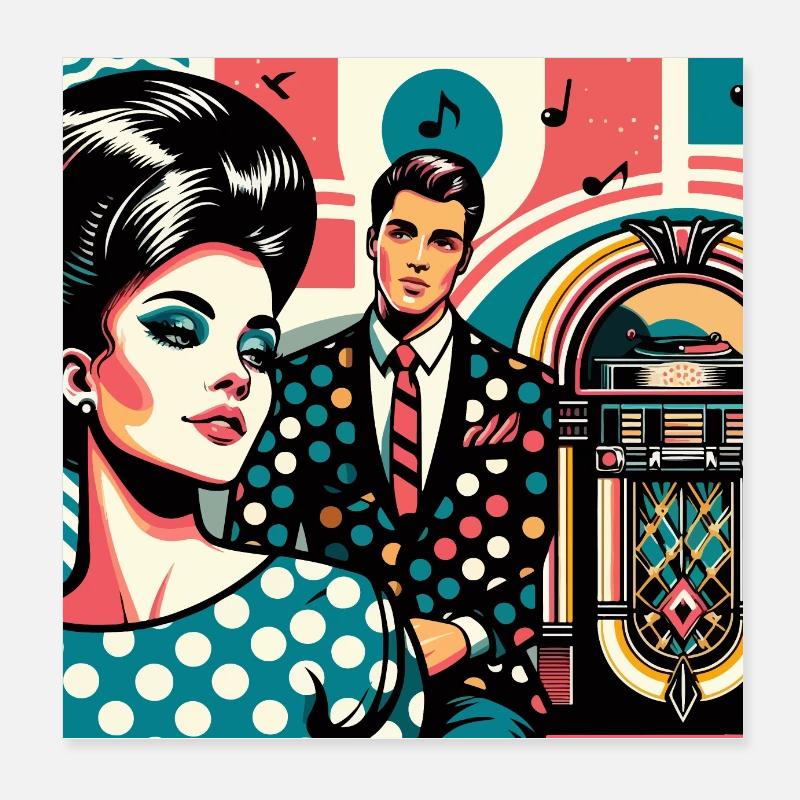 Retro Dance Party Poster 8" x 8" (20x20 cm)