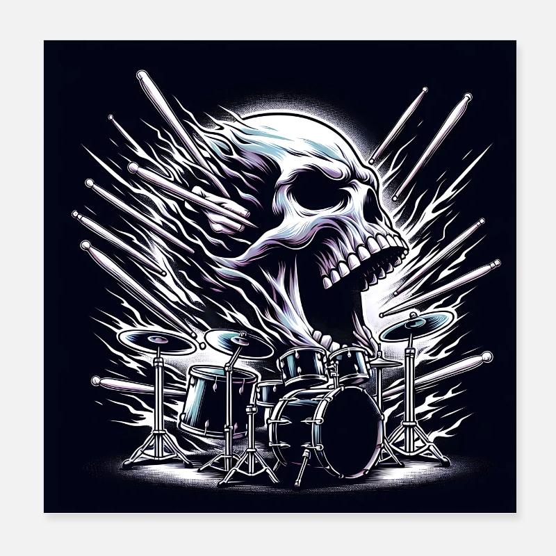 Skull and Drums Destroy Silence Drummer Poster 8" x 8" (20x20 cm)