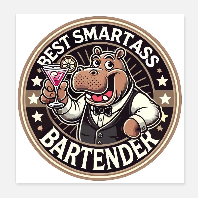 Bartender Barman Hippopotamus Hippopotamus Gift Poster 8" x 8" (20x20 cm)