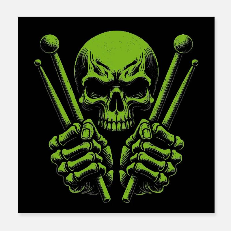 Skull and Drumsticks Loud Rock Vibes Poster 8" x 8" (20x20 cm)
