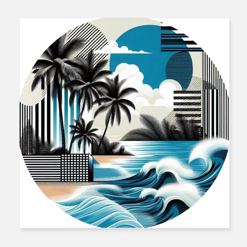 Summer Vacation – Tropical Palm Trees and Waves" Poster 8" x 8" (20x20 cm)