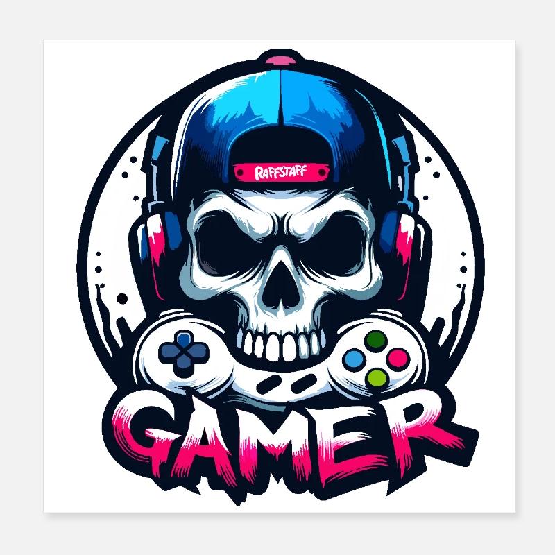 Gamer Skull Graffiti Gamepad Konsole - raffstaff ® Poster 20x20 cm