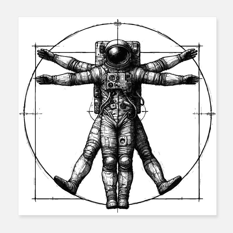 Vitruvian Astronaut Sketch Drawing Gift Poster 8" x 8" (20x20 cm)