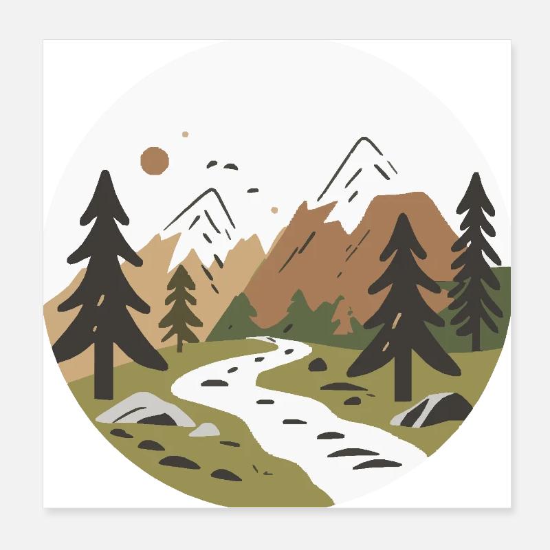 Mountain Hiking Poster 8" x 8" (20x20 cm)