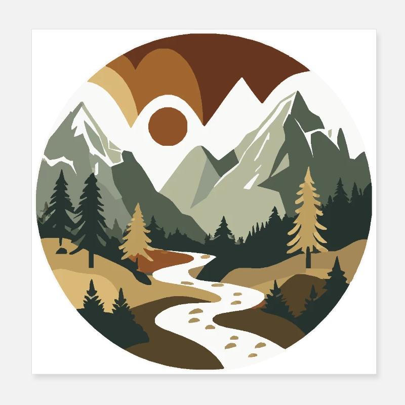 Mountain Hiking Poster 8" x 8" (20x20 cm)