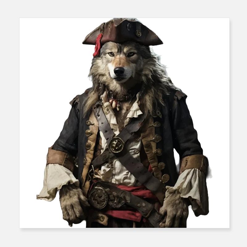 Pirate Wolf Poster 8" x 8" (20x20 cm)