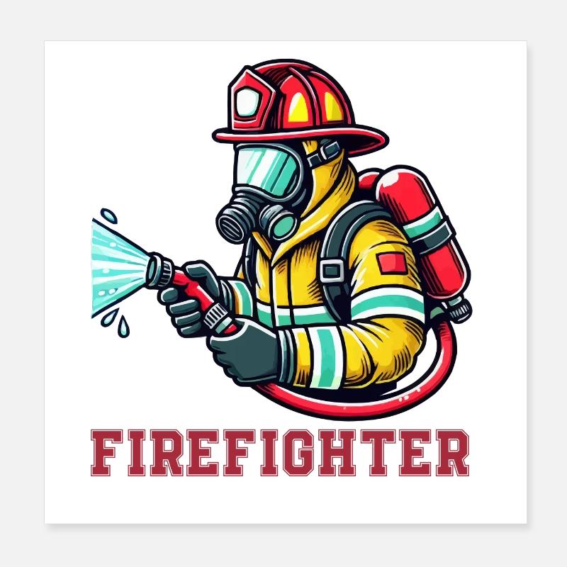 Fire Brigade Firefighter Poster 8" x 8" (20x20 cm)