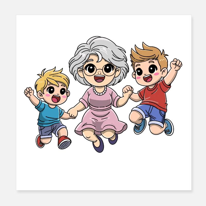 Oma mit Enkelkinder Poster 20x20 cm