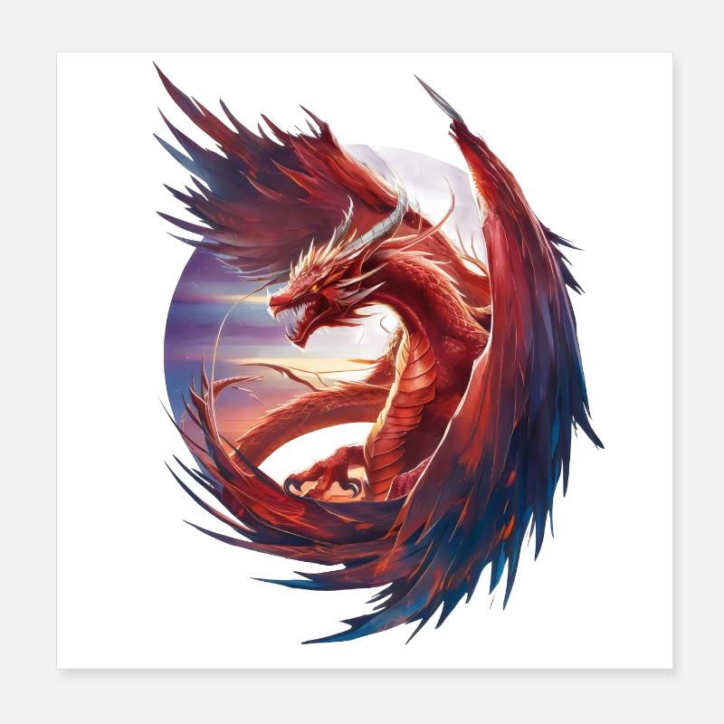 Dragon rouge cool Poster 20 x 20 cm