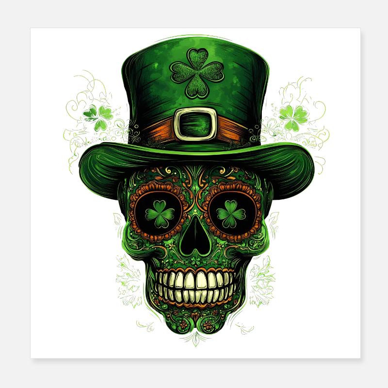St Patrick Day Crâne Crâne Shamrock Irlande Poster 20 x 20 cm