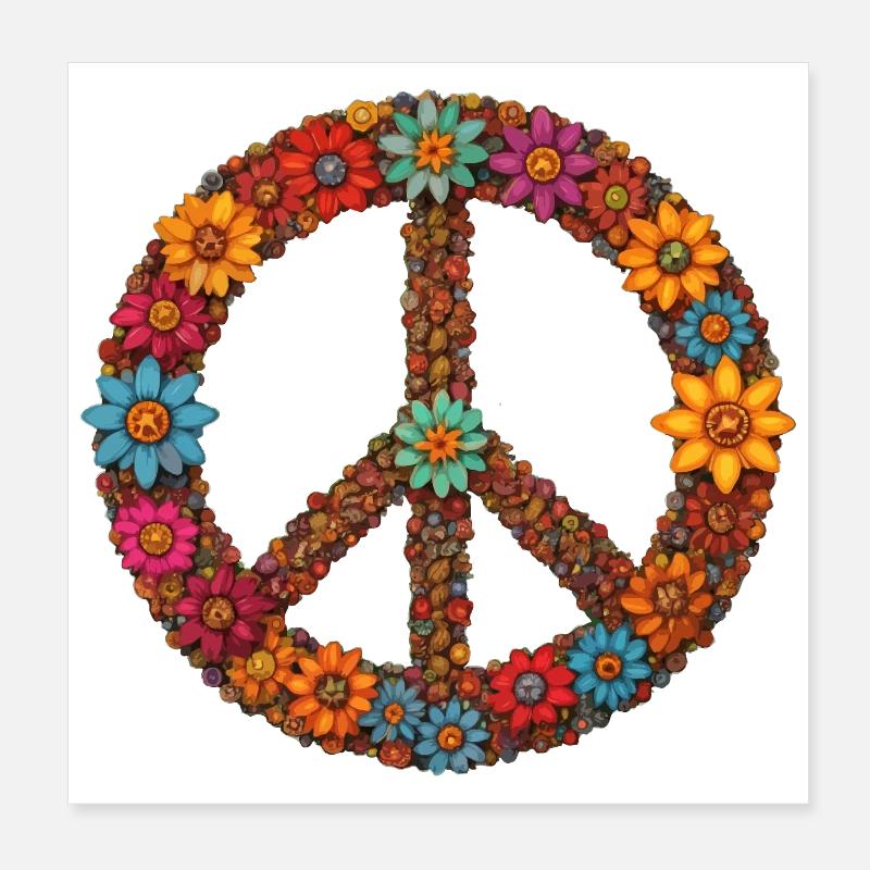 Symbole de paix avec des fleurs Poster 20 x 20 cm
