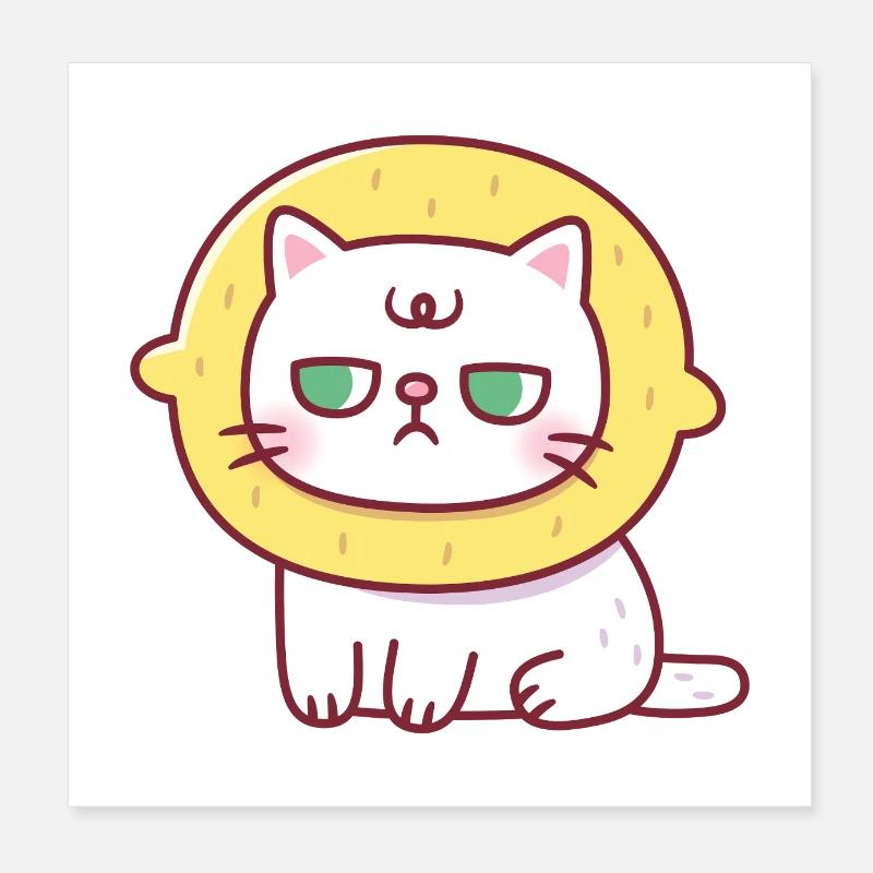 Funny Cat With Lemon Hat Sourpuss Poster 8" x 8" (20x20 cm)