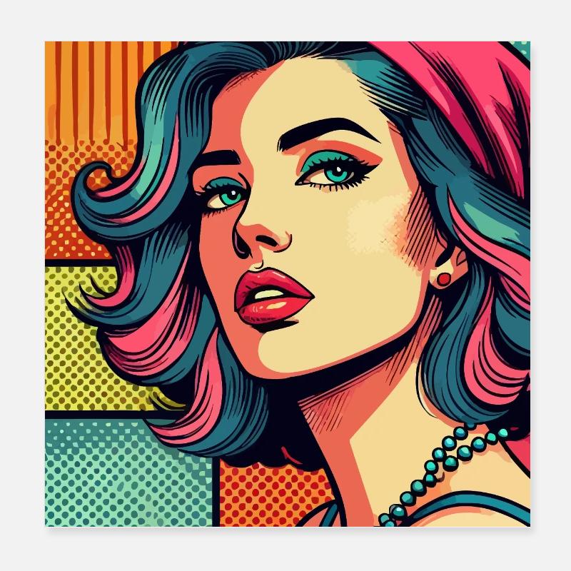 Pop-Art-Porträt einer Frau Poster 20x20 cm