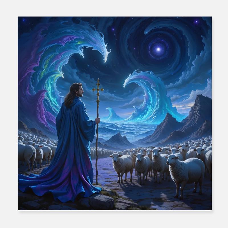 Shepherd Leads His Sheep Poster 8" x 8" (20x20 cm)