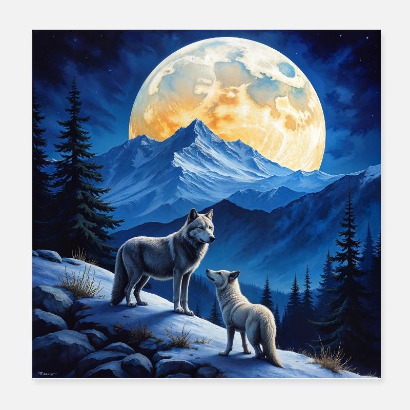 Parent wolf and wolf cub Poster 8" x 8" (20x20 cm)