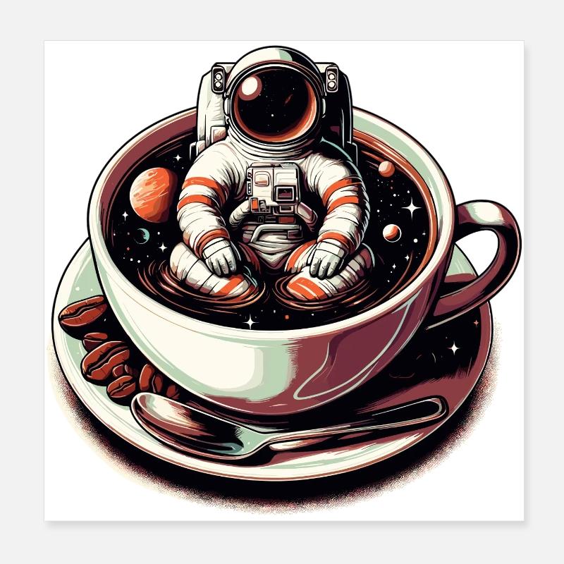Café Noir Astronaute Mug Galaxy Cadeau Poster 20 x 20 cm