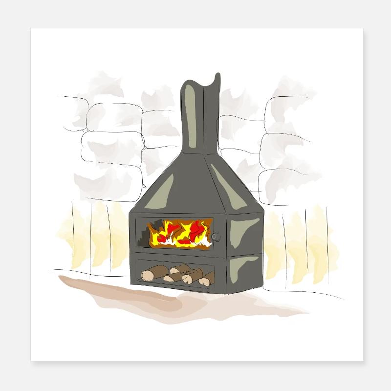 Lighted wood-burning fireplace Poster 8" x 8" (20x20 cm)