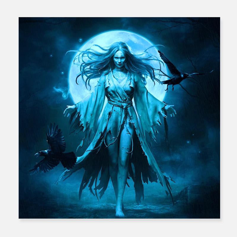 Todesfee, Kolkrabe, Monde Poster 20x20 cm