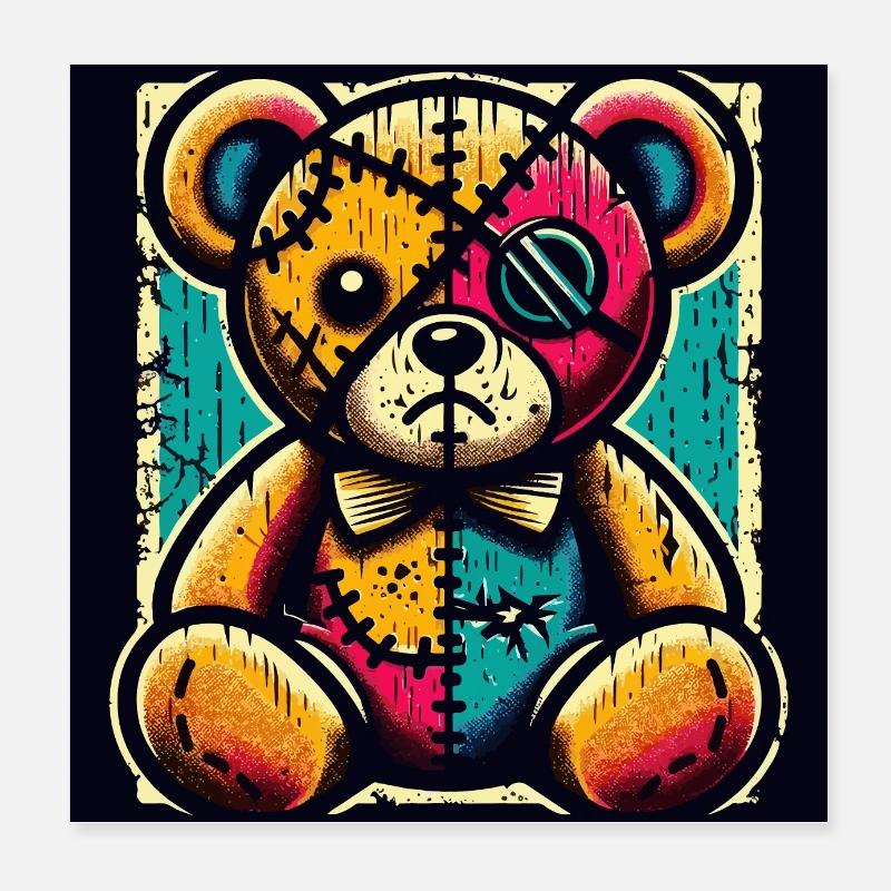 Patchwork Bärenkunst mit Vintage-Charme Poster 20x20 cm