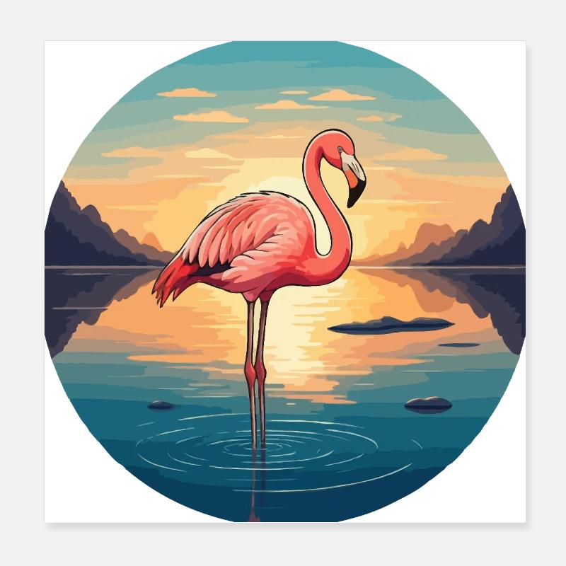 Flamant rose au lever du soleil Poster 20 x 20 cm