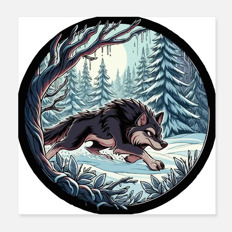 Wolf in snow forest Poster 8" x 8" (20x20 cm)