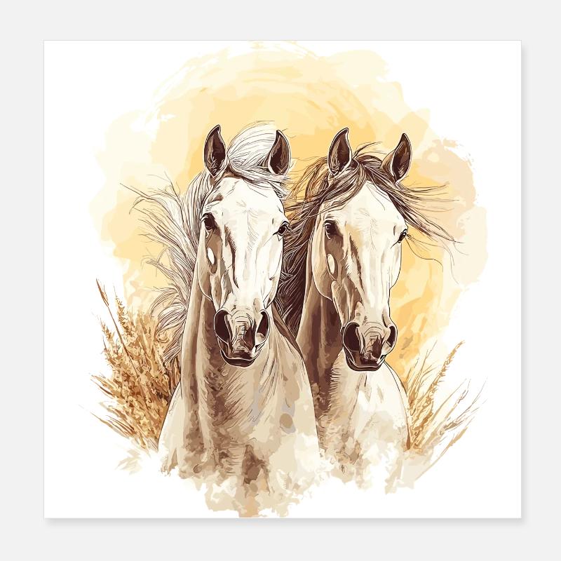 Chevaux Chevaux - Cheval Cheval - Cavalier Cavalier Poster 20 x 20 cm