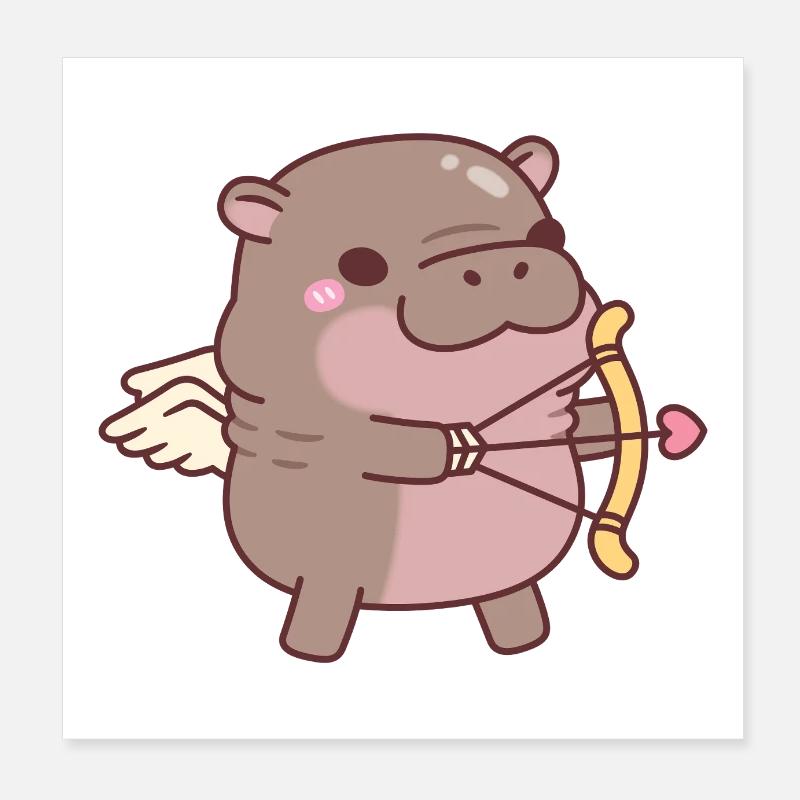 Cute Pygmy Hippo Cupid Poster 8" x 8" (20x20 cm)
