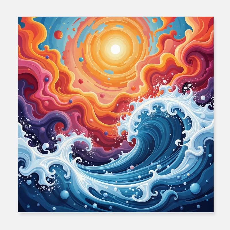 Abstrait Soleil Sur La Mer Poster 20 x 20 cm