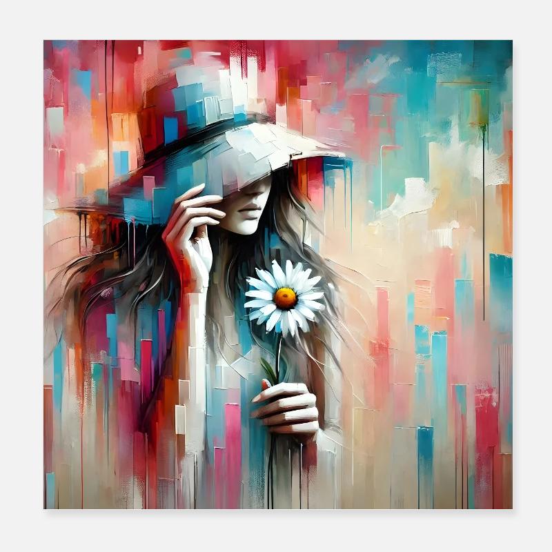 Femme avec fleur Poster 20 x 20 cm