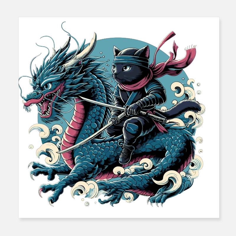 Ninja Cat Dragon Ninjato Gift Poster 8" x 8" (20x20 cm)