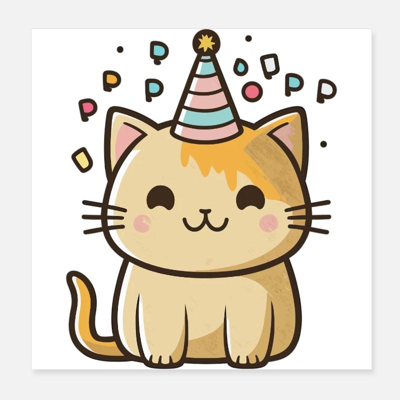 Chaton d’anniversaire mignon Poster 20 x 20 cm