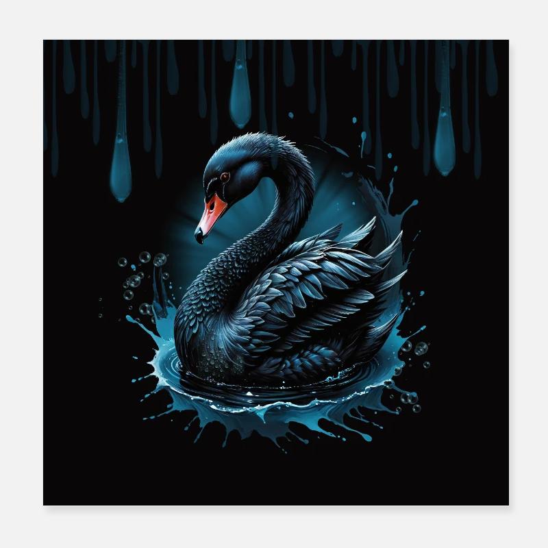Eleganz in Bewegung, der schwarze Schwan Poster 20x20 cm