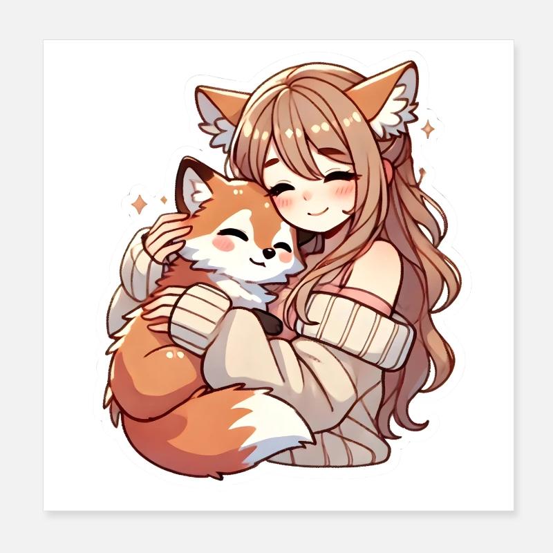 Fille avec renard Poster 20 x 20 cm