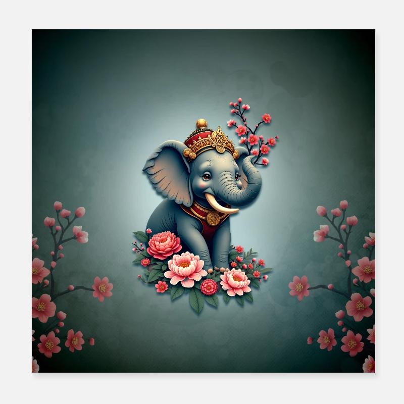 Elefant in einem Blumenmeer. Poster 20x20 cm