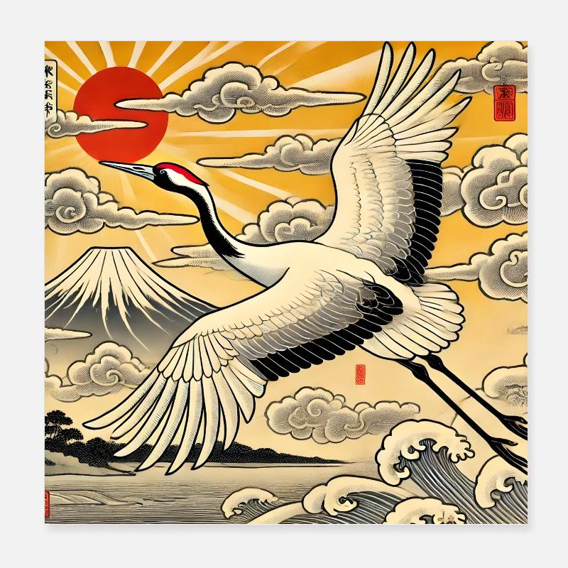 Japanese-style crane Poster 8" x 8" (20x20 cm)