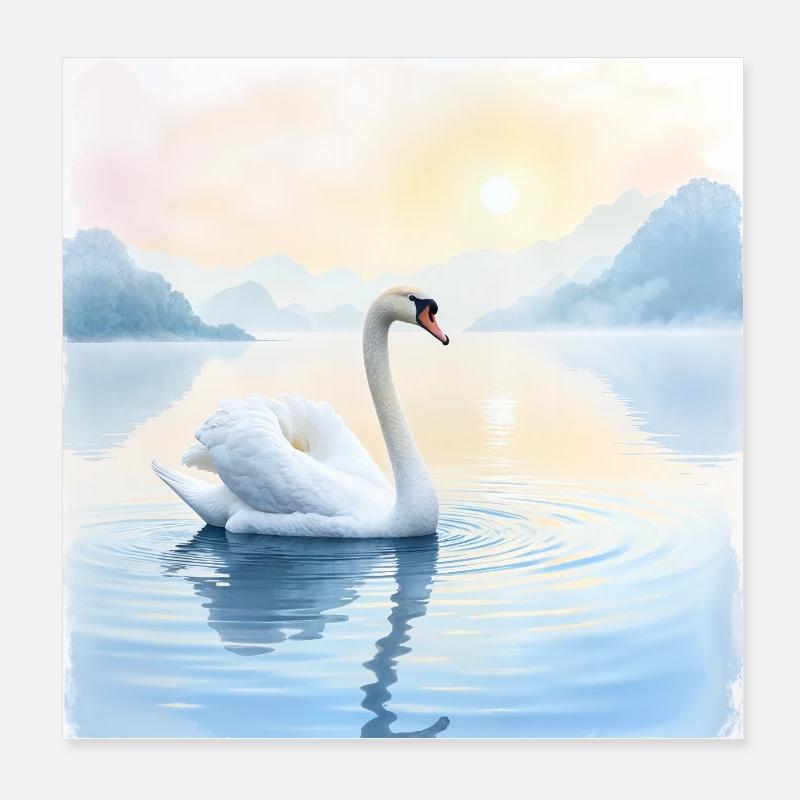 Schwan im See Poster 20x20 cm