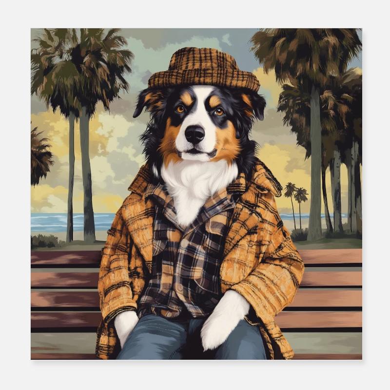 Bench at beach Poster 20x20 cm