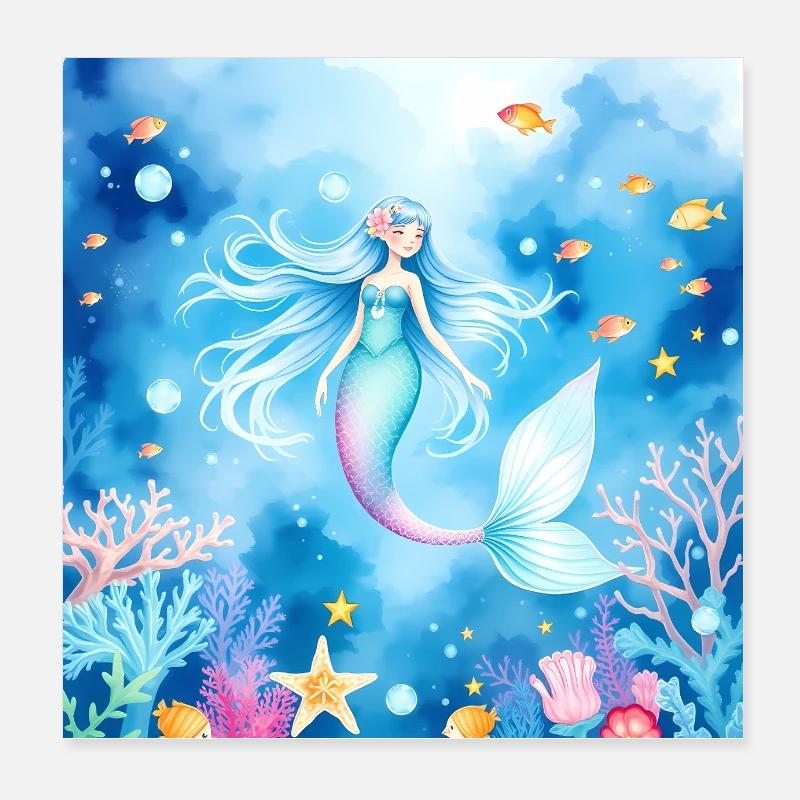 Ätherische Meerjungfrau: Eine traumhafte Reise durch Poster 20x20 cm