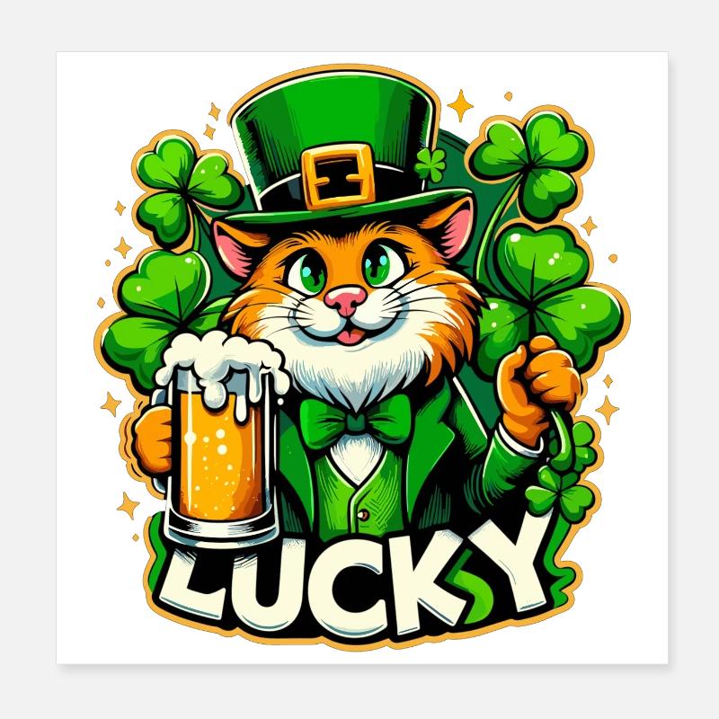 Saint-Patrick Leprechaun Cat Happy Poster 20 x 20 cm