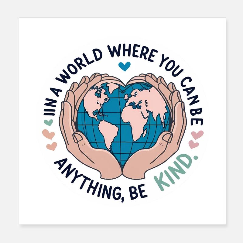 Be Kind World Compassion et unité sincères Poster 20 x 20 cm