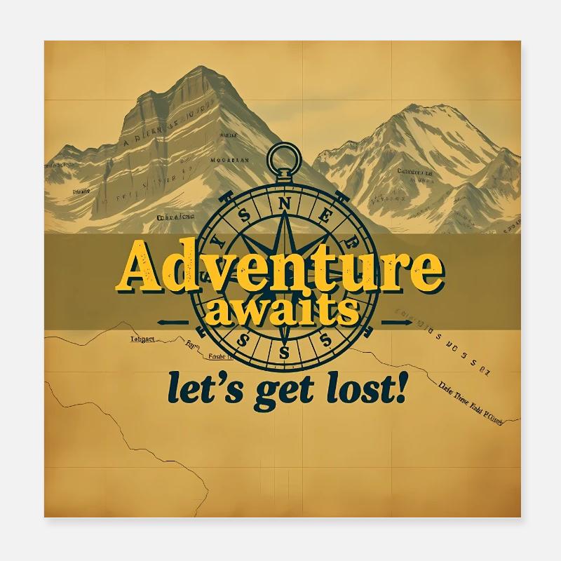 L’aventure vous attend Vintage Map Travel Explorer Poster 20 x 20 cm