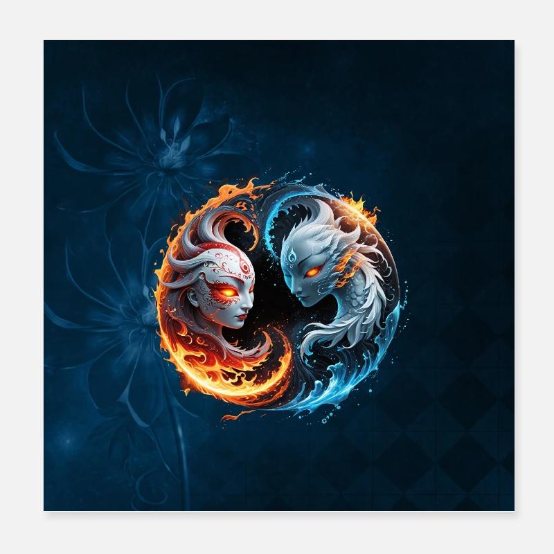 Harmonie élémentaire, yin et yang de la nature. Poster 20 x 20 cm