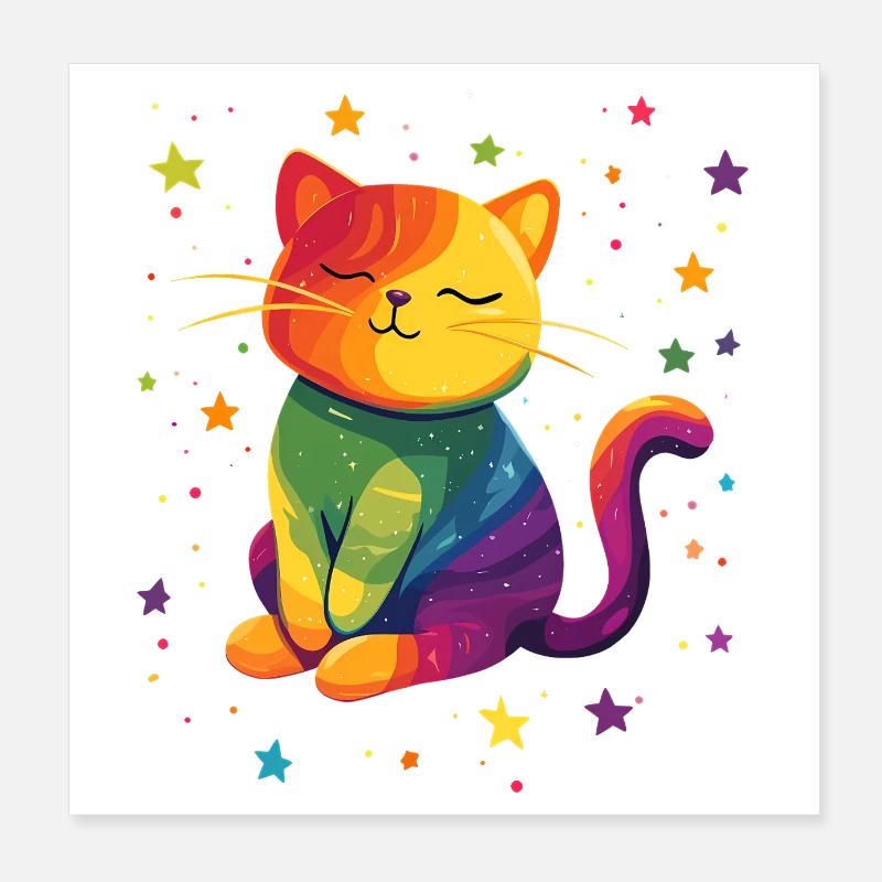 Süße Regenbogen Katze Poster 20x20 cm