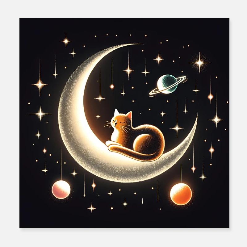 Little cat on crescent moon Poster 8" x 8" (20x20 cm)