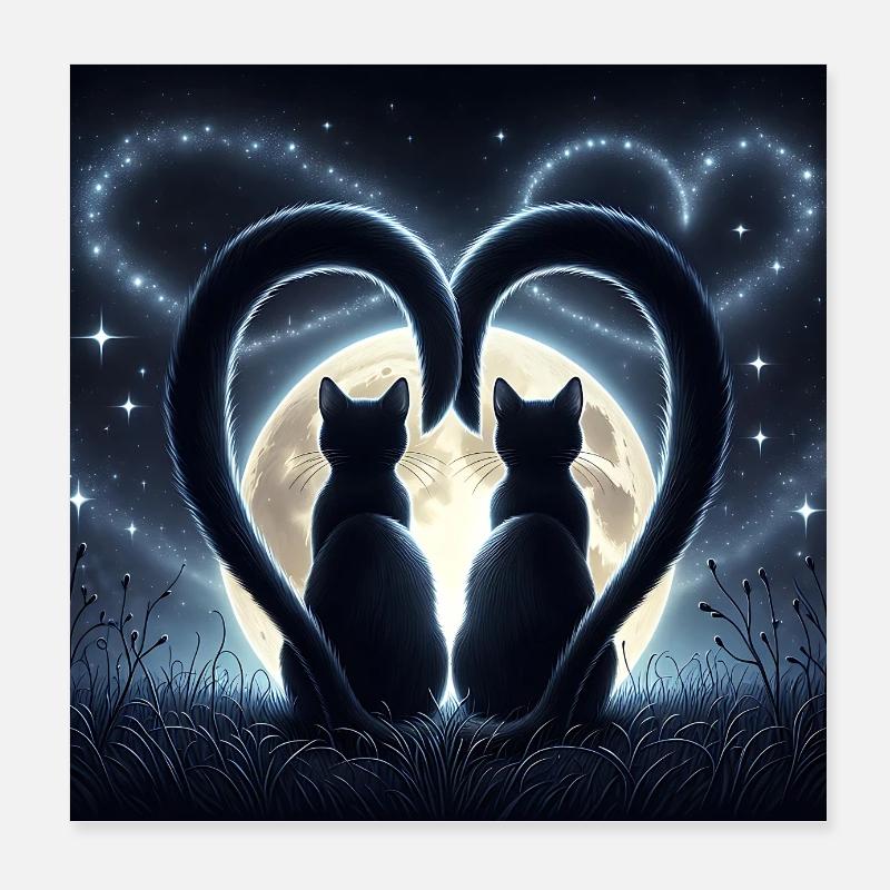 Zwei verliebte Katzen - Poster 20x20 cm - Weiß
